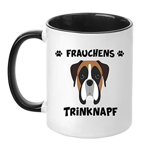 TassenTicker® – Taza de café con nombre de mujer – Taza de café – Taza de perro – dueña – Mujer – Regalo – Negro