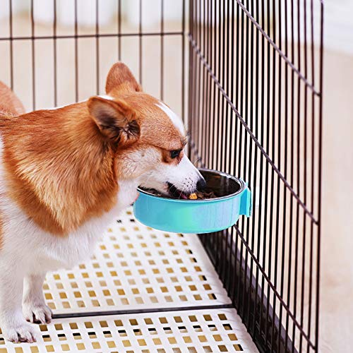 Tazón Colgante Mascotas 2 en 1 Comedero de Comida Acero Inoxidable y Plastico Tazón para Perro Gato Conejo Hámster Jaula