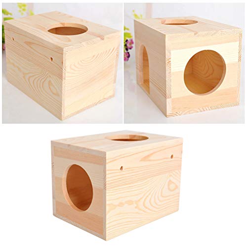 TEHAUX Cama de madera natural pequeña casa para mascotas verano hámster cobayas, chinchilla, casa jaula nido suministros para mascotas