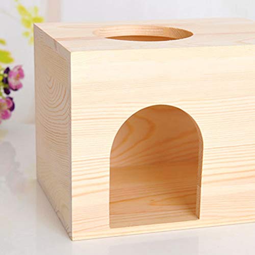 TEHAUX Cama de madera natural pequeña casa para mascotas verano hámster cobayas, chinchilla, casa jaula nido suministros para mascotas