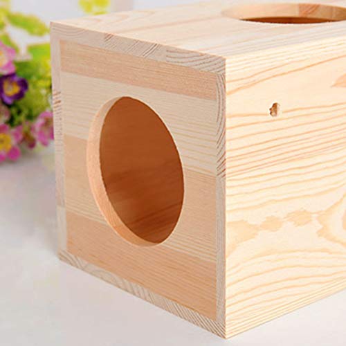 TEHAUX Cama de madera natural pequeña casa para mascotas verano hámster cobayas, chinchilla, casa jaula nido suministros para mascotas