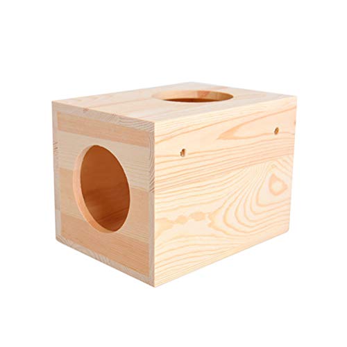 TEHAUX Cama de madera natural pequeña casa para mascotas verano hámster cobayas, chinchilla, casa jaula nido suministros para mascotas