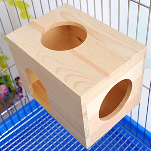 TEHAUX Cama de madera natural pequeña casa para mascotas verano hámster cobayas, chinchilla, casa jaula nido suministros para mascotas