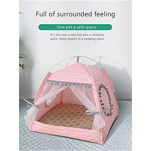 Tienda de campaña para mascotas con decoración de bolas de felpa extraíble y lavable, tienda de campaña portátil plegable para gatos con Cushio perro gato viaje camping con toldo (XL, rosa gris)