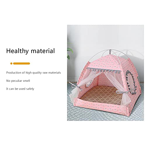 Tienda de campaña para mascotas con decoración de bolas de felpa extraíble y lavable, tienda de campaña portátil plegable para gatos con Cushio perro gato viaje camping con toldo (XL, rosa gris)