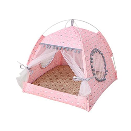 Tienda de campaña para mascotas con decoración de bolas de felpa extraíble y lavable, tienda de campaña portátil plegable para gatos con Cushio perro gato viaje camping con toldo (XL, rosa gris)