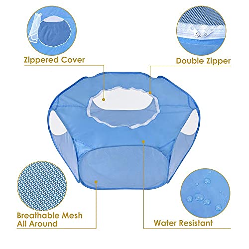 Tienda de Jaulas para Mascotas, Jaula Animal Pequeño Transparente, Animal Valla de Mascota Portátil, con Tapa Superior Anti Escape, para Gatitos Conejos Conejito Hámster Chinchillas (Azul)