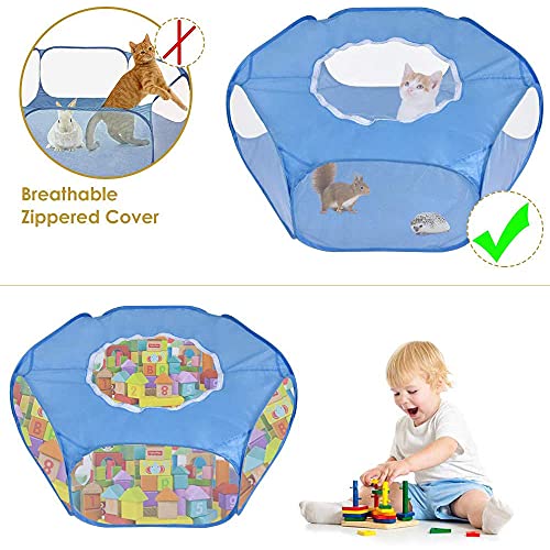 Tienda de Jaulas para Mascotas, Jaula Animal Pequeño Transparente, Animal Valla de Mascota Portátil, con Tapa Superior Anti Escape, para Gatitos Conejos Conejito Hámster Chinchillas (Azul)