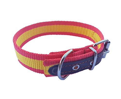 Tiendas LGP - Collar para Perros de Nylon y Cuero Bandera de España, 2,5 x 41 cm.