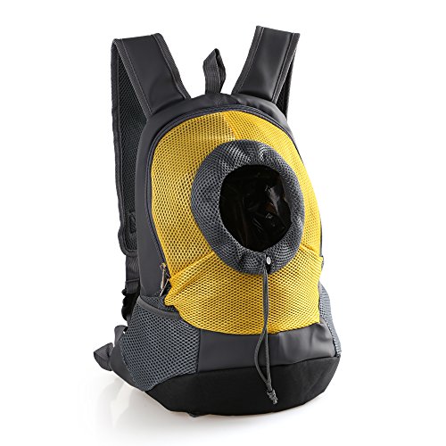 Tineer Al Aire Libre Transpirable Pet Dog Carrier Mochila Nylon Bolsa Delantera portátil de Viaje Pet Dog Bag Ajustable Malla de Hombro Pet Mochila Pet Head out (S, Amarillo)