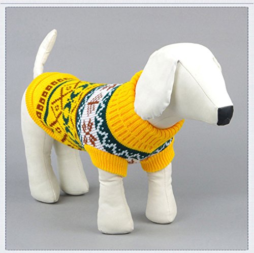 Tineer Pet Dog Sweater Ropa de Punto Copo de Nieve Pet Cat Coat, Jersey suéter Chaqueta Invierno Nieve Patrón Azulejos Ropa de Navidad (S, Amarillo)