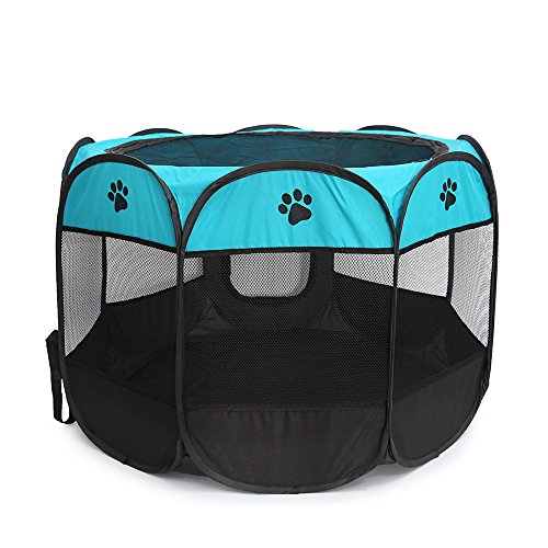 Tineer Portable Pet Cat Dog Cage Kennel Tent Bed Playpen Al Aire Libre Plegable Camping Pet Dog Tent House (S:72×72×45cm, Blue)