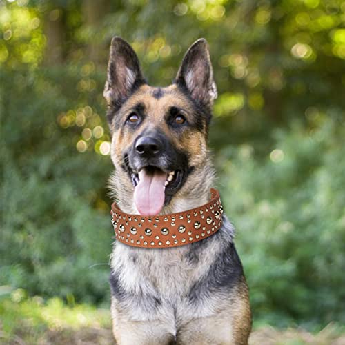 TISHITA Razas de Cuello de Cachorro de 1 Pieza, de Metal con Tachuelas para jardín Grande, Perros de Raza Grande, Perros pastores alemanes - L Marrón