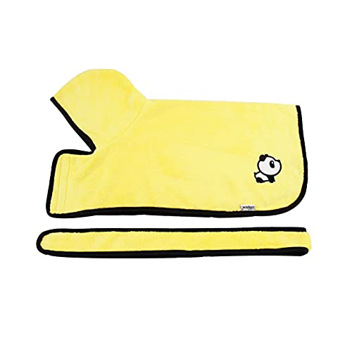 Toalla de baño del Perrito,Pijamas de Secado Rápido Microfibra Suave Cómoda Absorbente Toalla de Baño con Collar y Correa Ajustables,Albornoz para Cachorros con cinturón en la Cintura Amarillo M