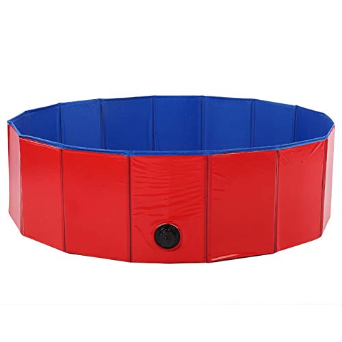 Tomantery Fácil de almacenar y Transportar, bañera Plegable para Mascotas, Orificio de Drenaje en el Lateral, Piscina para Perros(Red, Medium)