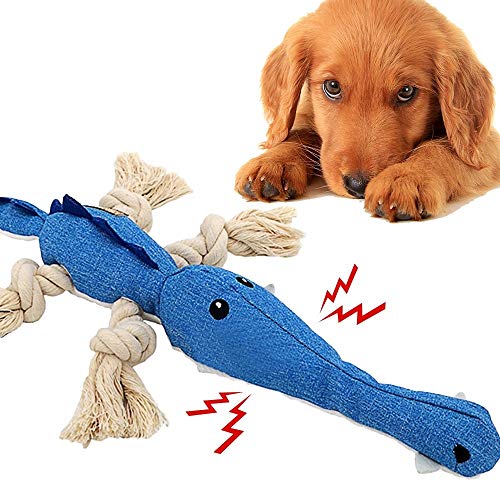 TOTARK Squeaky Dog Toys Juguetes de peluche para perros, juguetes para el aburrimiento con BB Vocal, juguete interactivo de cuerda de algodón de peluche, mediano, grande (cocodrilo azul)