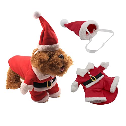 Traje de gatito lindo de Santa Claus disfraz de mascota Cosplay ropa de Navidad traje de perro traje de perro mascota gato abrigo chaqueta (L)