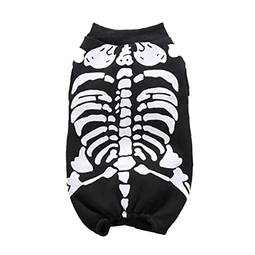 Traje De Perro De Halloween Skeleton Pet Dog Cat Jumpsuit Cosplay Disfraz Vestir para Perros Gatos (Negro, L)