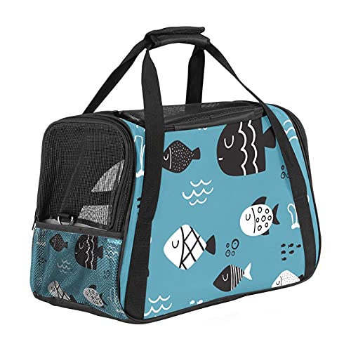 Transportín Perro Gato Lindo Pez Catoon Bolsa De Transporte Plegable para Mascotas Perro Y Gato con Correa De Hombro Ajustable 43x26x30 cm