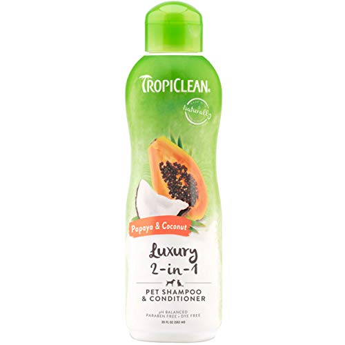 TropiClean Champú para Mascotas - Luxury 2 in 1 - Limpia, Humecta, Acondiciona la Piel y el Manto I Para Perros y Gatos I Sin Parabenos, Colorantes, Jabones - Papaya y Coco, 592 ml