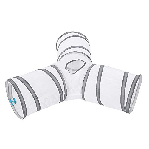 Túnel de gato plegable de 3 vías, juguete interactivo interactivo de túnel de juego plegable para mascotas para conejos, gatitos, perros pequeños(Blanco)