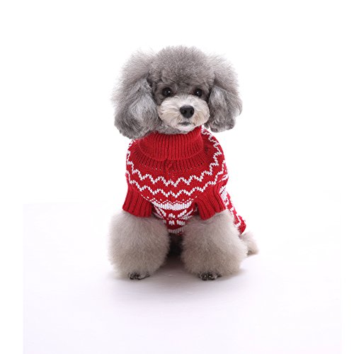 Tuopuda Navidad Mascotas suéter Invierno Perro Nieve Lana del Perrito Traje Caliente Ropa de Abrigo (S, Rojo)