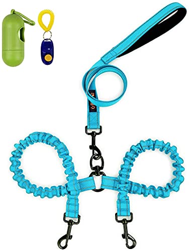 U-picks Correa elástica para Perro Doble para Entrenamiento y Caminar, 2 Perros medianos, Grandes, Correas Reflectantes para Perros con Mango Acolchado Suave, Correa de Perro Azul