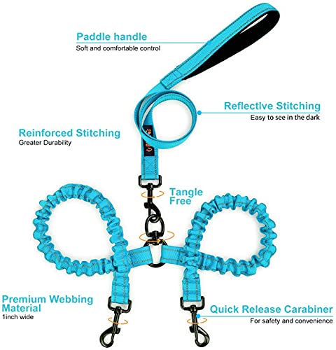 U-picks Correa elástica para Perro Doble para Entrenamiento y Caminar, 2 Perros medianos, Grandes, Correas Reflectantes para Perros con Mango Acolchado Suave, Correa de Perro Azul