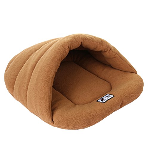 UEETEK Igloo - Caseta para perro o gato, cojín pequeño, para perro, suave, de peluche, algodón cálido, color marrón claro, S 38 x 48 cm