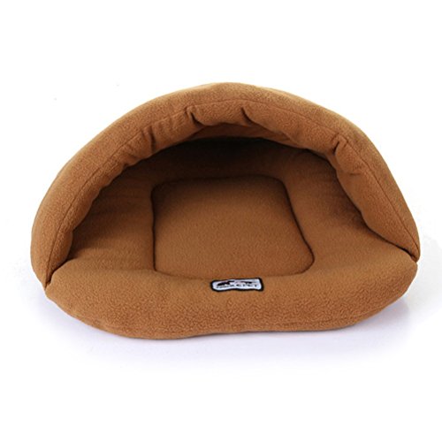 UEETEK Igloo - Caseta para perro o gato, cojín pequeño, para perro, suave, de peluche, algodón cálido, color marrón claro, S 38 x 48 cm