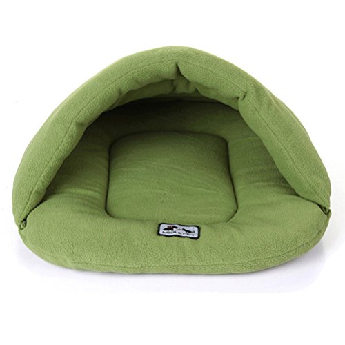 UEETEK Igloo - Caseta para perro o gato, cojín pequeño, para perro, suave, de peluche, algodón cálido, verde, M 48 x 58 cm