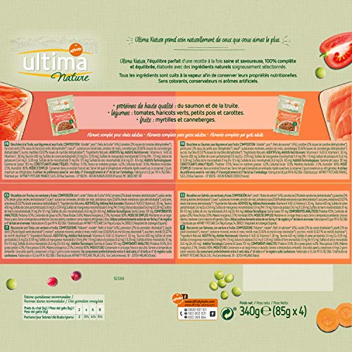 Ultima Nature Comida Húmeda para Gatos con Salmón y Trucha, 13 Multipacks de 4 x 85 g, Total: 4.4 kg