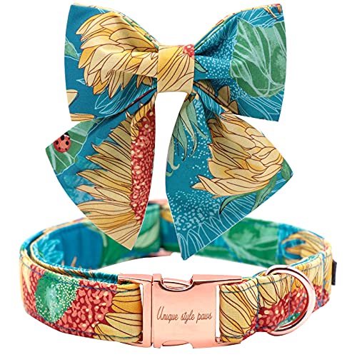 Unique style paws Collar de perro con estampado floral de primavera, collar de perro pajarita, cómodos collares ajustables para perros pequeños, cuello de 25 a 40 cm