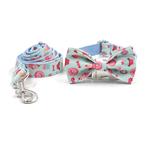 UOEIDOSB Cuello y Correa de Bowtie for Perros Macarron Imprimir Cuello Personalizado Perro for Pequeños Perros Grandes Suave Lindo Cuello Puppy Colllar Daily Walking (Color : A, Size : Small)