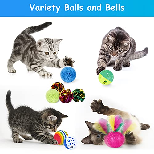 URBZUE Juguetes para Gatos, 33 Piezas Juguetes Gatos Interactivos, Túnel para Gatos, Ratones, Hierba Gatera, Varita de Plumas, Peces, Bolas y Campanas