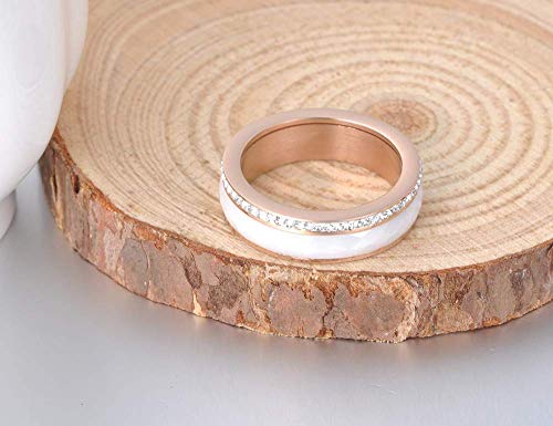 Urna Cremación Memorial Anillos de Acero de Titanio Anillo de cerámica Blanca Oro circonio cúbico Anillo de Bodas Hembra Tamaño: 7 Cremation Jewelry Collar con Colgante de Acero Ino (Size : 8)