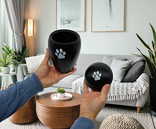 Urna devocional 1 litro para perro o gato en interiores y exteriores - urna hecha a mano de cerámica de alta calidad para perros y gatos en negro con pata de plata