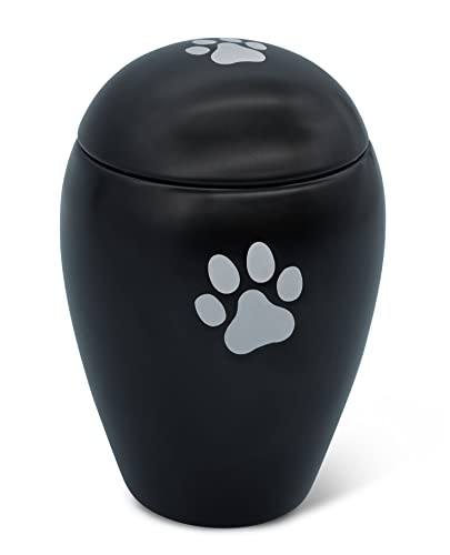 Urna devocional 1 litro para perro o gato en interiores y exteriores - urna hecha a mano de cerámica de alta calidad para perros y gatos en negro con pata de plata