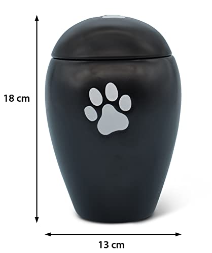 Urna devocional 1 litro para perro o gato en interiores y exteriores - urna hecha a mano de cerámica de alta calidad para perros y gatos en negro con pata de plata