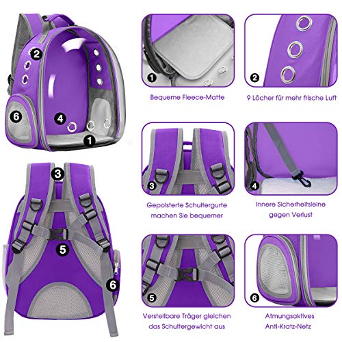 Vailge Mochila para mascotas, perros, gatos, mochila de espacio, portátil, bolsa de transporte para mascotas, viajes, transpirable, para gatos, perros pequeños (morado)