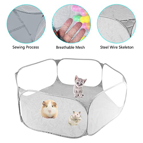 Valla para Mascotas Plegable Tienda Animales Pequeños Parque Mascotas Animales Pequeños Portátil de Animales Pequeños Cercas para Conejos Cachorros Gatitos Hámster Chinchillas Cobayas(Gris)