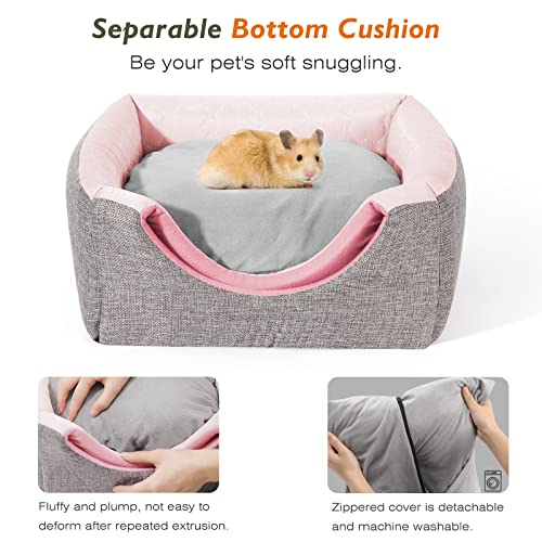 VavoPaw 3 en 1 Casa con Cojín Desmontable para Mascotas Pequeños, Cama Plegable Cálida con Almohadilla Entrada Grande Fondo Antideslizante Hábitat Nido Jaula para Conejo Erizo Hámster, Talla S, Rosa