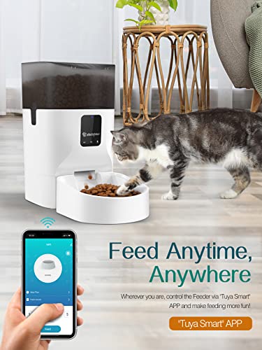 VavoPaw Comedero Automático para Gatos Perros, 7L Dispensador WiFi Inteligente App Control Remoto Gran Capacidad 1-10 Porciones Comidas Grabación de Voz Alimentador para Gatitos Perritos, Negro