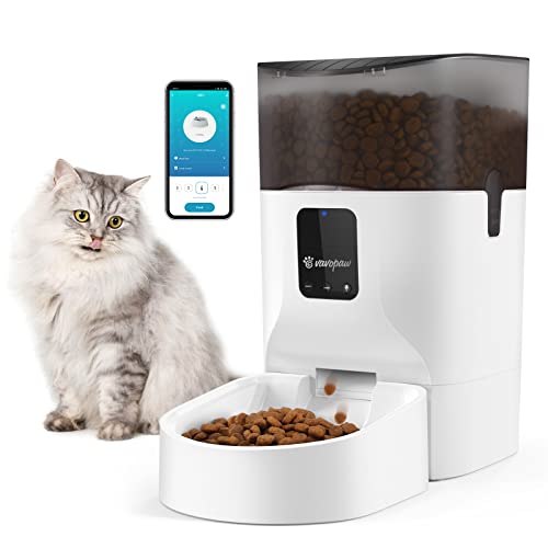 VavoPaw Comedero Automático para Gatos Perros, 7L Dispensador WiFi Inteligente App Control Remoto Gran Capacidad 1-10 Porciones Comidas Grabación de Voz Alimentador para Gatitos Perritos, Negro