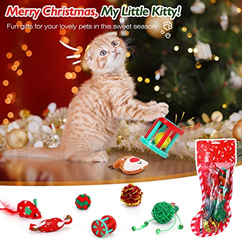 VavoPaw Juego para Gatos con Calcetín Navideño, 8 PZS Juguetes Interactivos Diferentes Divertidos de Felpa Suave con Media Regalo Navidad para Gatitos Mascotas, Verde