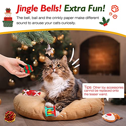 VavoPaw Juego para Gatos con Calcetín Navideño, 8 PZS Juguetes Interactivos Diferentes Divertidos de Felpa Suave con Media Regalo Navidad para Gatitos Mascotas, Verde