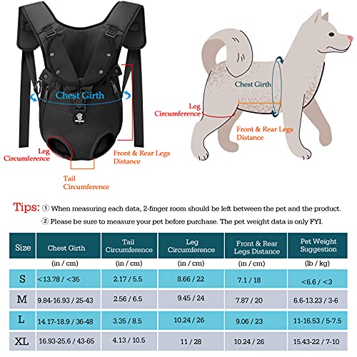 VavoPaw Mochila para Transportar Perros Gatos, Bolsa Ajustable Portátil con Hebilla Segura Malla Transpirable para Paseo Viaje Senderismo para Mascotas Pequeños Medianos, Talla XL, Negro