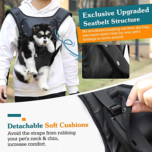 VavoPaw Mochila para Transportar Perros Gatos, Bolsa Ajustable Portátil con Hebilla Segura Malla Transpirable para Paseo Viaje Senderismo para Mascotas Pequeños Medianos, Talla XL, Negro