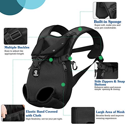 VavoPaw Mochila para Transportar Perros Gatos, Bolsa Ajustable Portátil con Hebilla Segura Malla Transpirable para Paseo Viaje Senderismo para Mascotas Pequeños Medianos, Talla XL, Negro