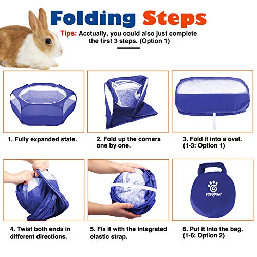 Vavopaw Valla para Mascotas Plegable, Bolsa Almacenamiento Portátil de Animales Pequeños, Tienda Jaulas Transpirable Aire Libre para Indias, Conejos, Hámsters, Chinchillas, Erizos, Gatos - Azul Oscuro